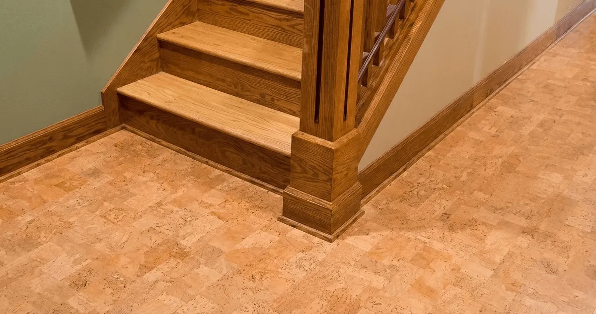 End of a staircase with cork flooring in Saint Petersburg, FL